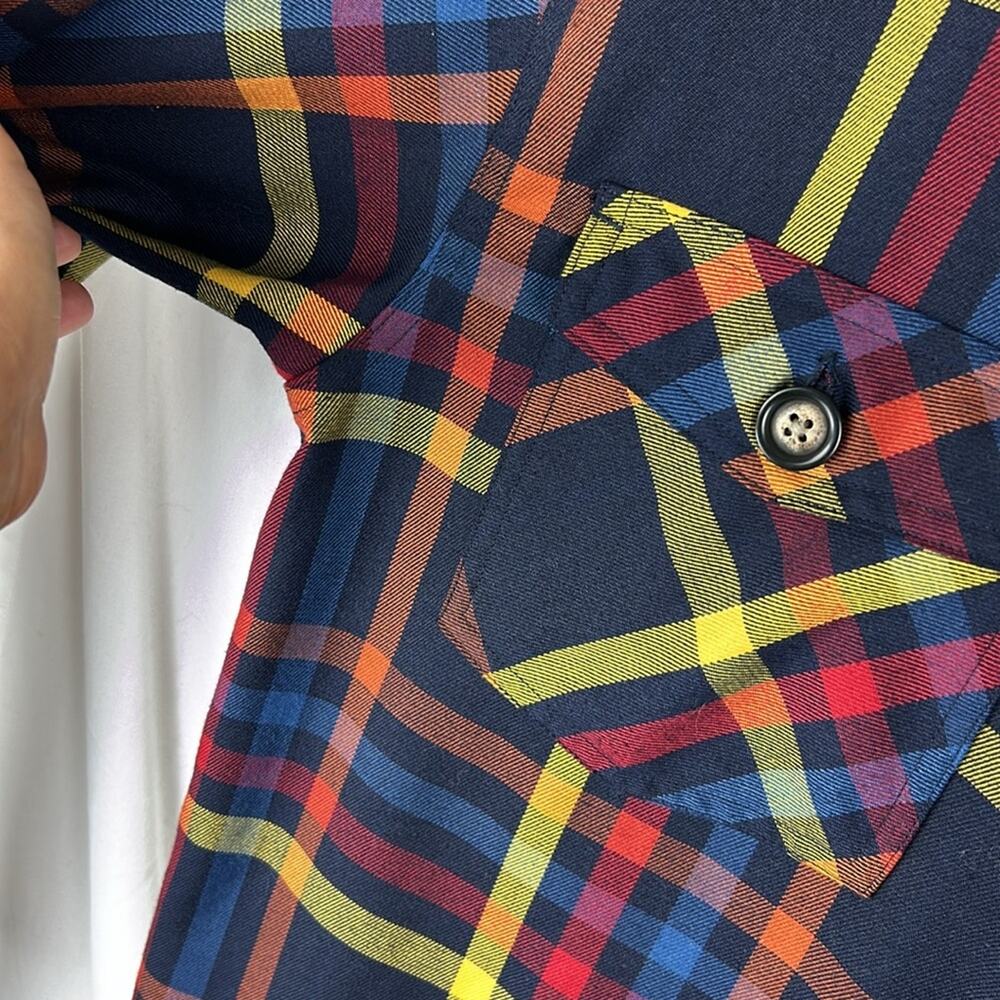 Basic Options Colorful Plaid Flannel Button Down Shirt Shacket Size Medium - Picture 5 of 7